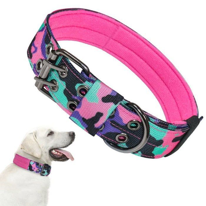 Collier tactique pour chien - Collier militaire pour chien en nylon souple et réglable avec anneau en D (M camouflage violet)