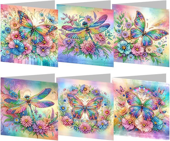 Kit 6 Cartes De Vœux Diamond Painting - Peinture Diamant 5D - Pour Anniversaire, Noël
