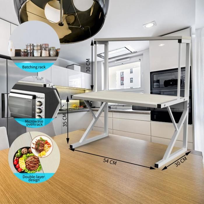 Amiremplie Meuble Etagere Porte-ustensiles de Cuisine Étagère pour Micro-Ondes  couleur érable blanc