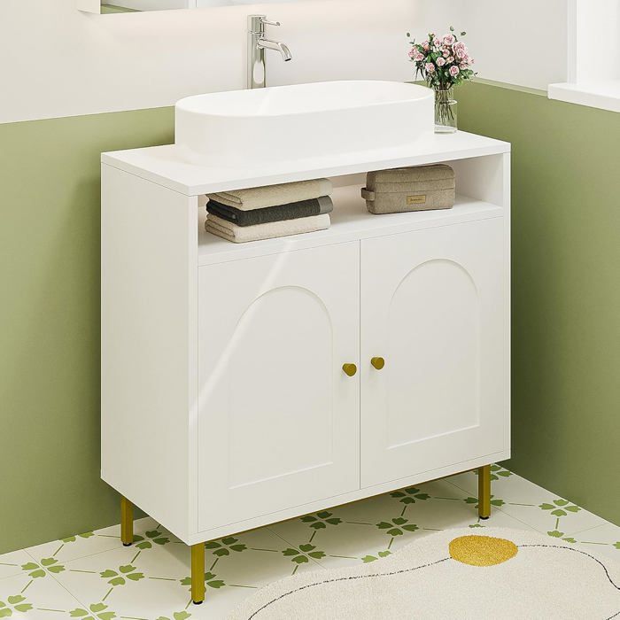 Meuble sous lavabo Meuble de Rangement pour Salle de Bain Meuble pour évier avec étagère Ouverte et 2 Portes étagère réglable