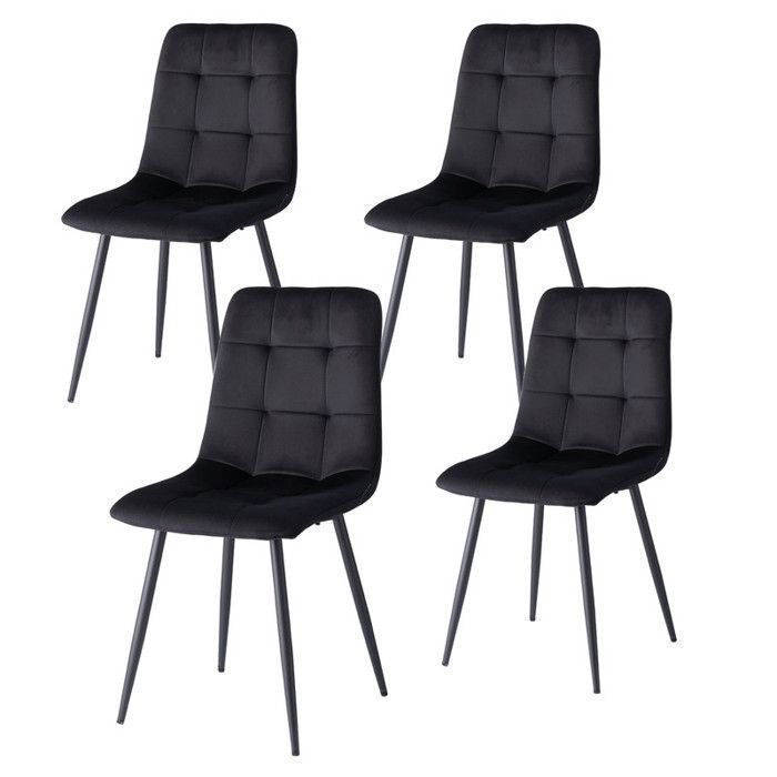 Lot de 4 chaises - Chaises en velours - Chaise de salle à manger contemporaine - 44 Lx41 Px50 H cm - noir