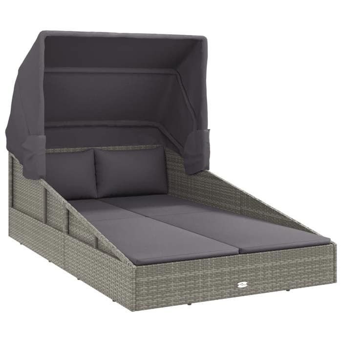 Vidaxl WINWINFR - Transat avec toit pliable gris 200x114x128 cm résine tressée EU271 - vue 2