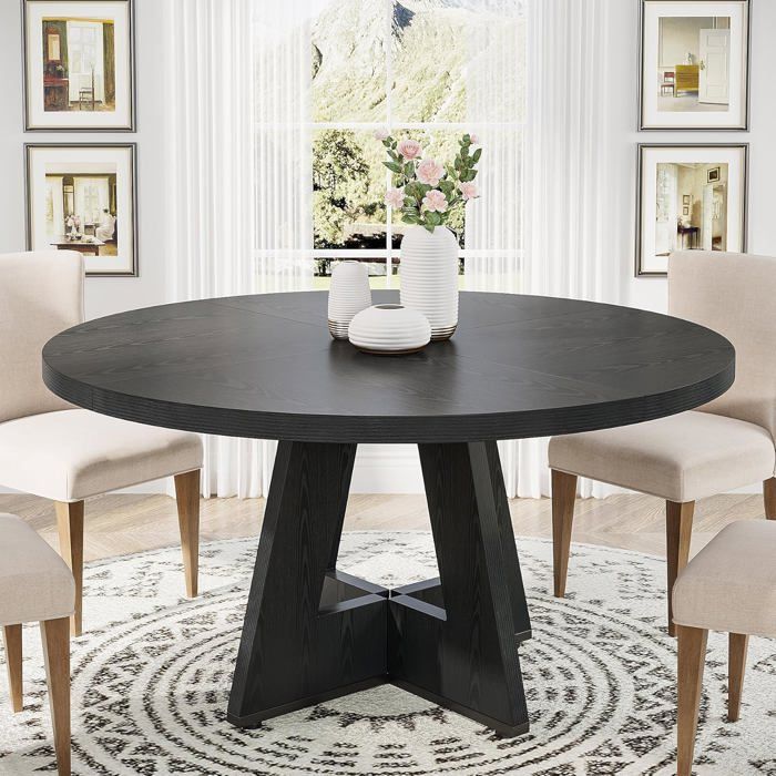 Ronde Table à Manger Industriel pour 6 Personnes - Finmind - 120 x 120 x 75 cm - Table de Salle à Manger - Noir
