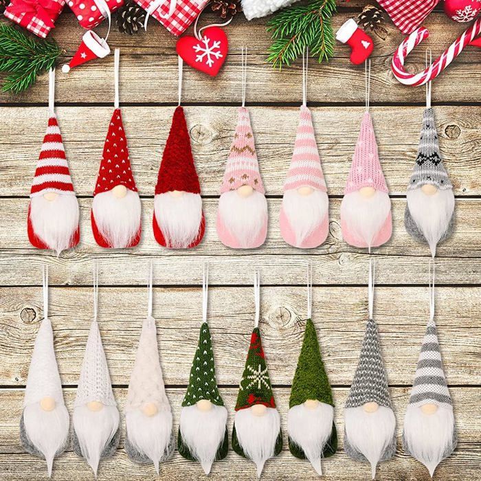 15 Pièces Gnomes Suspendus de Noël Sapin 15 Modèles Gnomes Scandinaves en Peluche Santa Elf Suspendus(15 x 7cm)