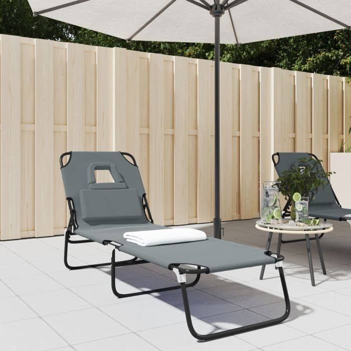 Chaise longue pliante vidaXL Tissu oxford Acier enduit de 5 positions dinclinaison - vue 2