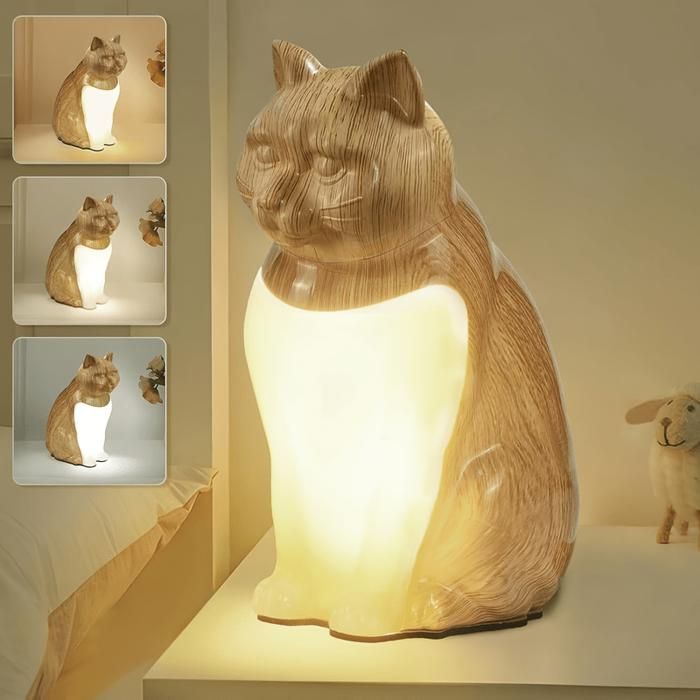 Veilleuse Chat Mignon Contrôle Tactile Lampe de Table 3 Fonctions Lampe de Chevet Rechargeable USB Décoration Intérieure Cadeaux