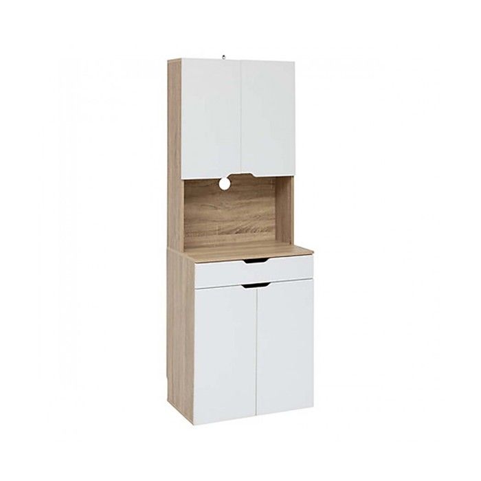 Buffet de cuisine avec 2 placards et 1 tiroir coloris chêne/blanc - Longueur 60 x Profondeur 40 x Hauteur 170 cm