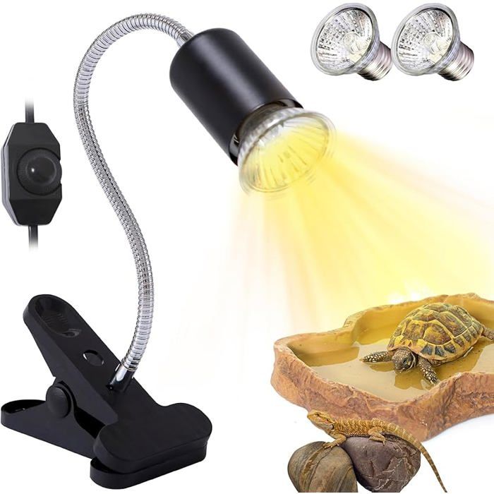 Lampe Chauffante Tortue Température réglable avec 2 Ampoule Halogènes UVA UVB de 50W Lampe Pour Reptiles et Amphibiens ECLAIRAGE