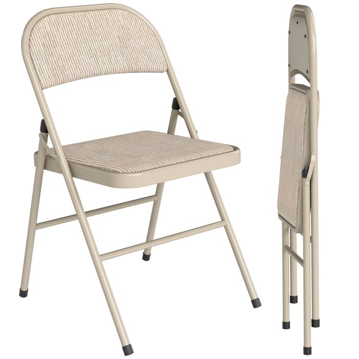 Lot de 2 chaises pliantes HOMCOM chaises de salle à manger portables avec coussin en lin et cadre en acier beige