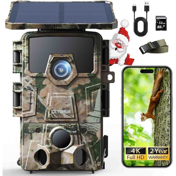 Camera De Chasse Solaire 4K 30Fps, Wifi Bluetooth 46Mp Caméra De Chasse ...