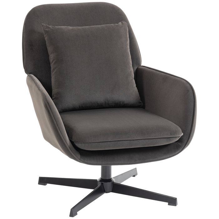 Fauteuil salon - HOMCOM - pivotant large assise coussin structure en métal - tissu effet velours - 73 x 83.5 x 85 cm - gris foncé