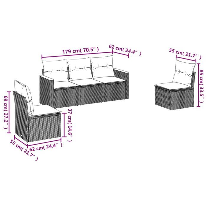 En Promotion Salon de jardin 5 pcs - SHIELD - Canapé dextérieur - avec coussins gris résine tressée - 55 x 62 x 69 cm 7880128