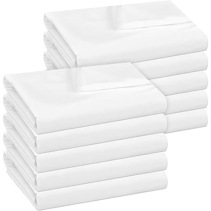 Lot 10 Drap Plate en Microfibre brossée Super Douce Ultra Doux hôtelière Haut Gamme sans Repassage InfroissabBlanc-10