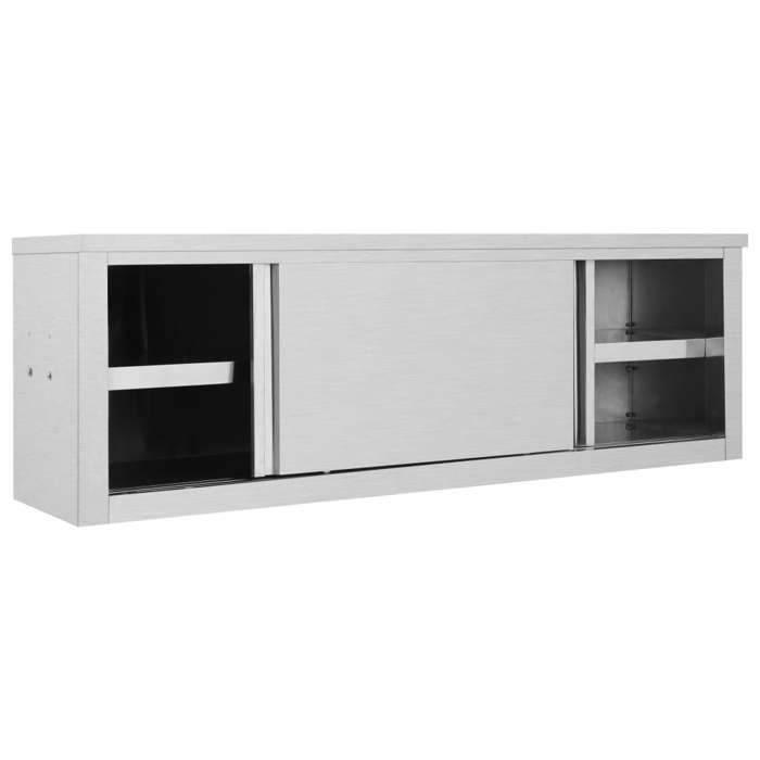 Stable&Durable - Gris - Armoire de cuisine - avec portes coulissantes 150x40x50 cm Inox - Stockage de aliment HS259967778