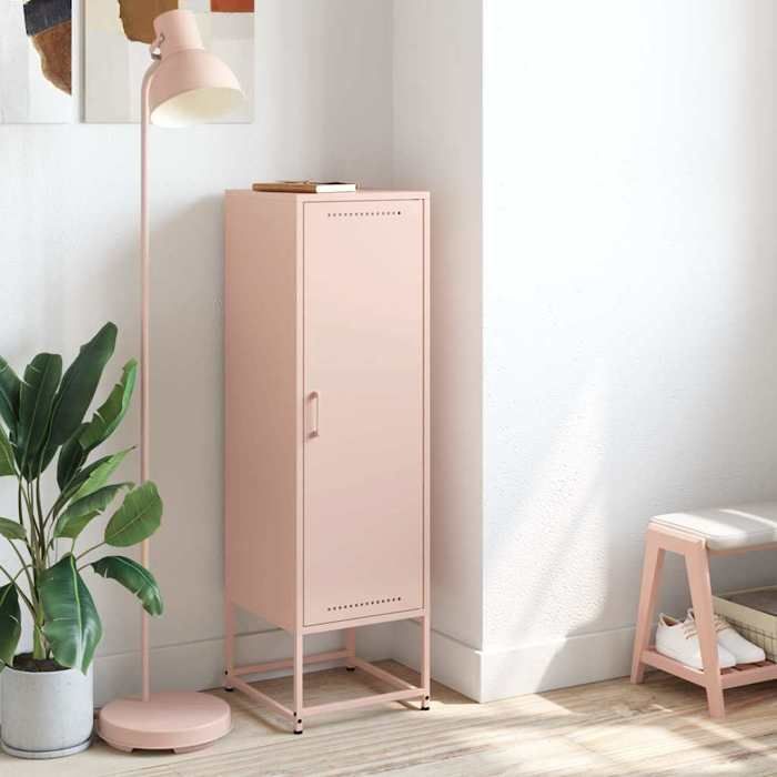 (15540)Meuble rangement - Buffet haut - contemporain - rose 36x39x123 cm acier poid:16.39 kg