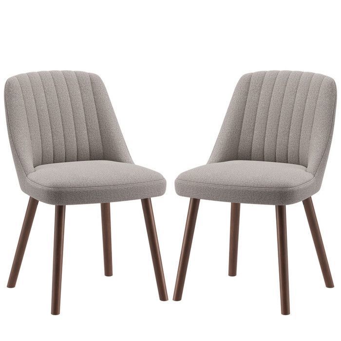Lot de 2 Chaises de Cuisine Modernes avec Dossier Coquillage Tissu Doux et Pieds en Bois Massif Style Scandinave Camel