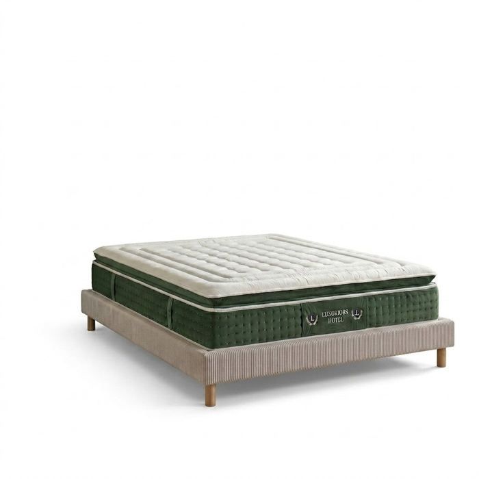 Ensemble lit et matelas - SAMPUR - Hôtelier 33 cm - 160x200 cm - Velours côtelé gris clair - Mémoire de forme Ensemble lit et matelas - SAMPUR - Hôtelier 33 cm - 160x200 cm - Velours côtelé gris clair - Mémoire de forme