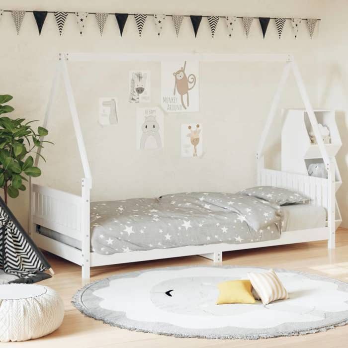 1 Parcel - MEUBLE - Cadre de lit pour enfants blanc 90x200 cm bois de pin massif_2 ans garantie_02_9369
