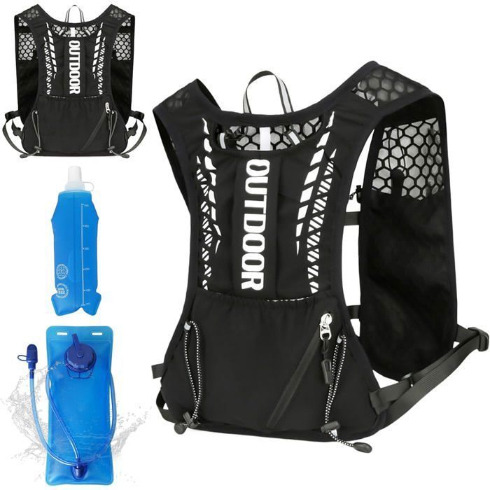 Gilet de Course pour Homme et Femme avec Poche à Eau de 2 l et Gourde de 500 ML - Sac à Dos dhydratation Ultra léger et Respirant
