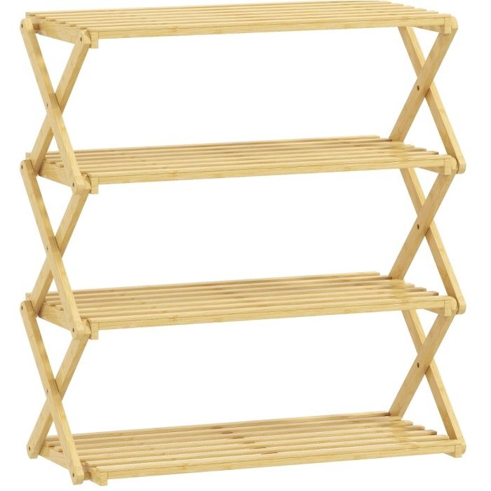 Porte-chaussures pliable en bambou 4 niveaux 60 x 29 x 67 cm naturel livré monté