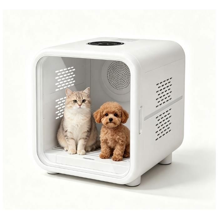 Séchoir professionnel pour Chat et Petit Chien 62 L 3 Modes Température Réglable Ions Négatifs Éclairage LED Faible Bruit