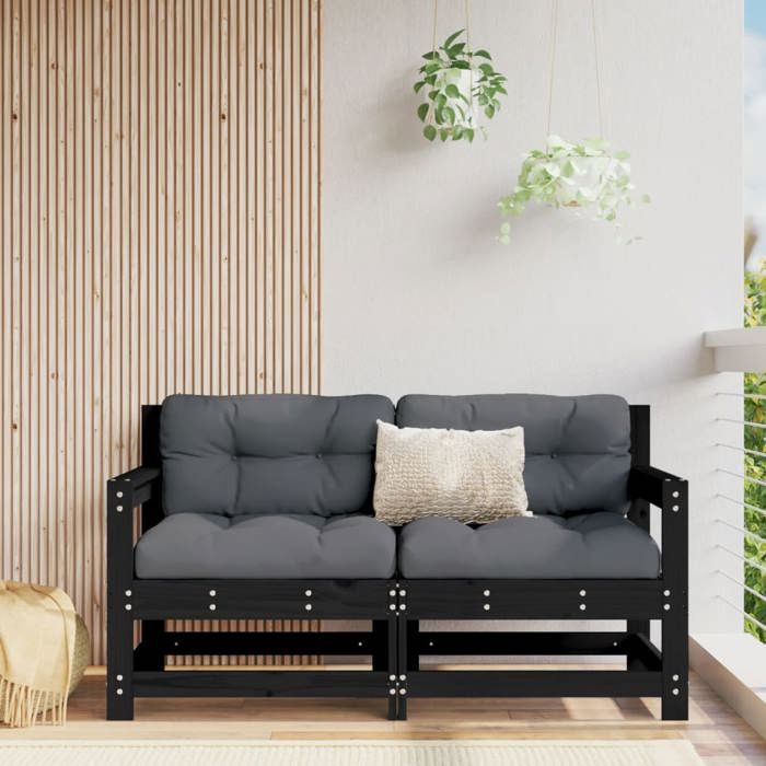Noir Canapés dangle de jardin 2 pcs noir bois de pin massif - Siège de balcon LV67227