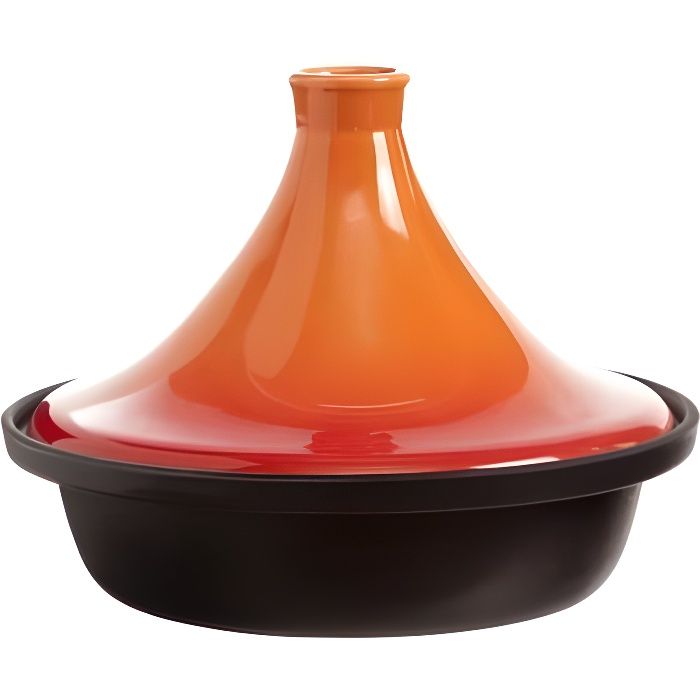 Tajine - D 25 x H 18 cm - Fonte - Noir et orange 18 cm