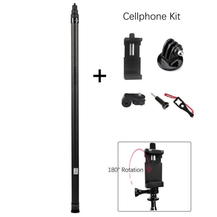 Perche à Selfie En Fibre De Carbone Extensible 2,5 M – Compatible Osmo 360 – Légère Et Robuste Pour Prises De Vue Dynamiques