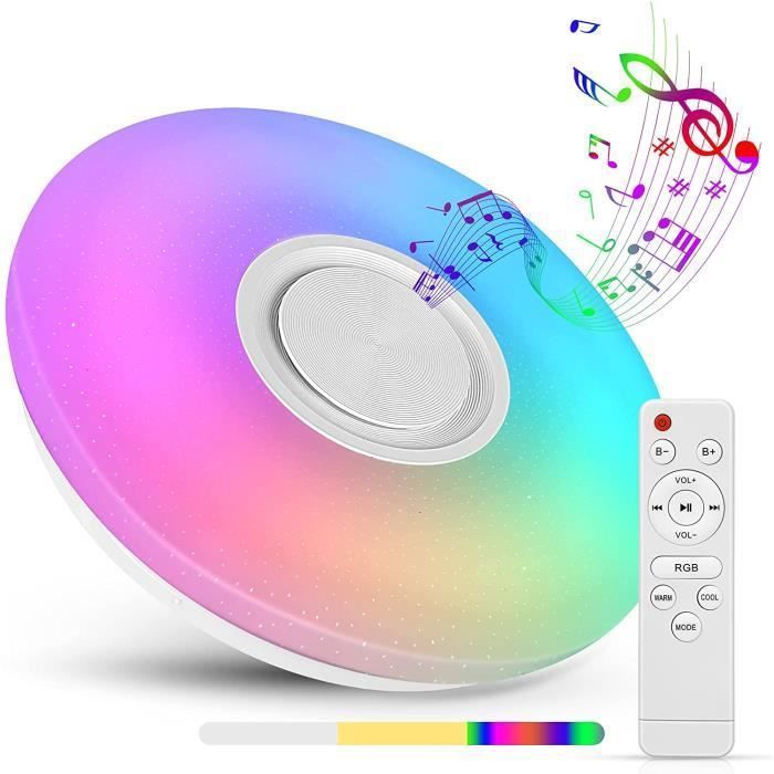 Plafonnier LED 36W RGB avec Haut-parleur Bluetooth avec Télécommande et Contrôle APP3000-6500K pour Chambre EnfantsSalon