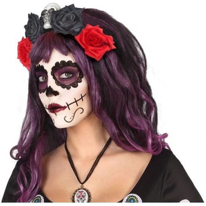 Serre-tête fleurs Halloween ATOSA - Adultes Femmes - Rouge et Noir