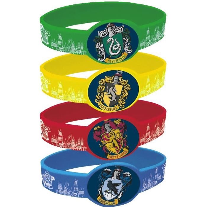 Bracelets élastiques Harry Potter - Kit de 4 bracelets aux couleurs des maisons de Poudlard
