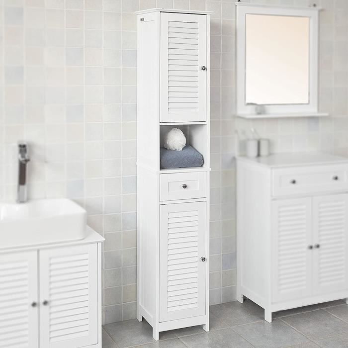 Meuble de Salle de Bain, Armoire Haut, avec Portes à persienne, tiroir