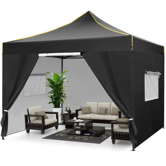 Tonnelle 3x3 m Tonnelle de Jardin Pliante avec 4 Parois Aluminium Barnum Chapiteau pour Festival Jardin Camping - Noir