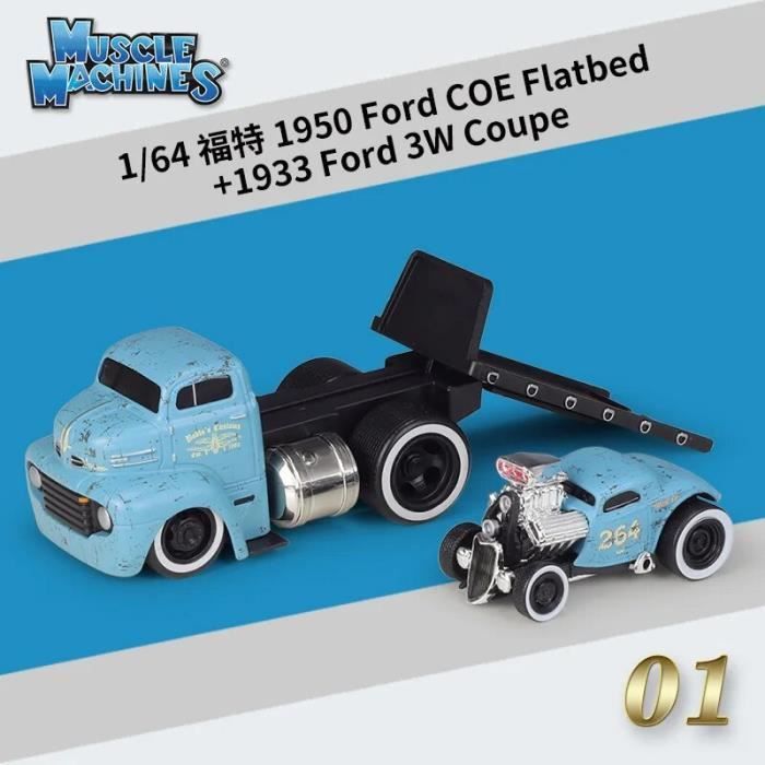 Camion Remorque Maisto 1:64 - Modèle 1953 Mack B61 Avec Remorque à Plat 1929 - Jouet Collection Métal