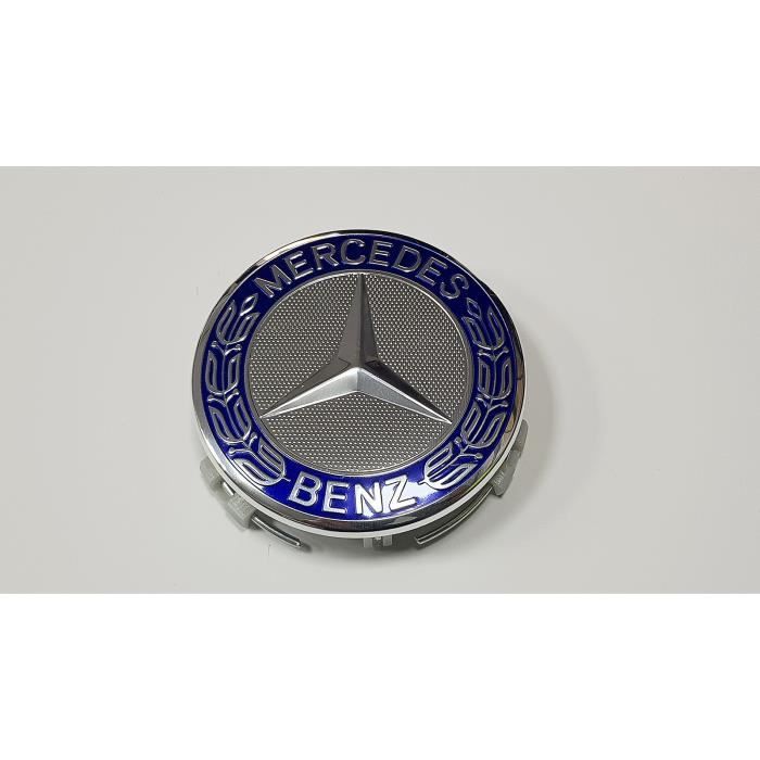 4x Cache Moyeux Centre Roue Mercedes classe A, B, C, E, S, SLK,AMG - Bleu  Silver