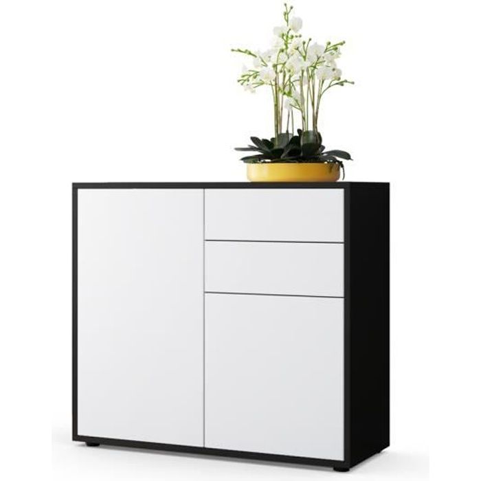 Vladon Commode Buffet Ben Corps en Noir mat - Façades en Blanc mat Vladon Commode Buffet Ben Corps en Noir mat - Façades en Blanc mat