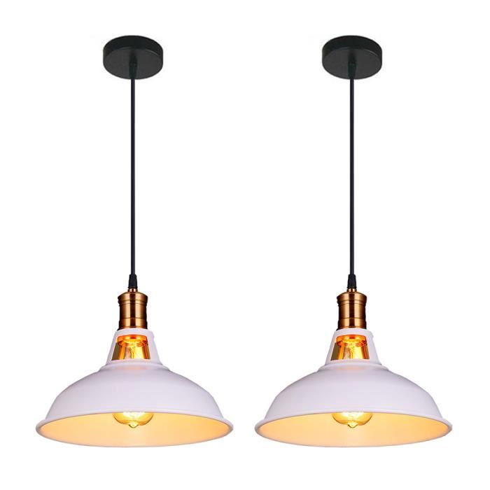 2PCS Rétro Vintage Industrielle Lustre Suspension E27 Luminaire Adjustable pour Salon Chambre Blanc
