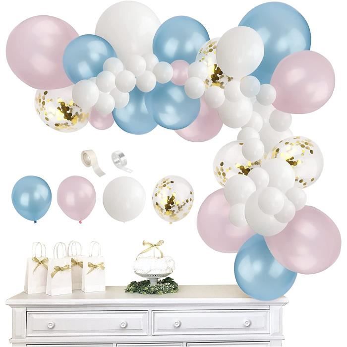 Kit 100 Ballons Bleu Et Blanc Avec Confettis - Pour Arches Et Décorations Fête (anniversaire, Mariage, Baby Shower)