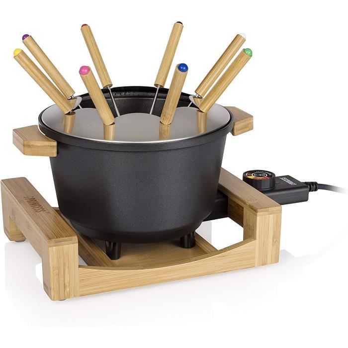 Un Appareil à Fondue, Fondue électrique Pour Maximum 8 Personnes, Avec 8 Fourchettes à Fondue Et Thermostat Réglable, Anti-éclaboussures, Couleur: Noir/bois