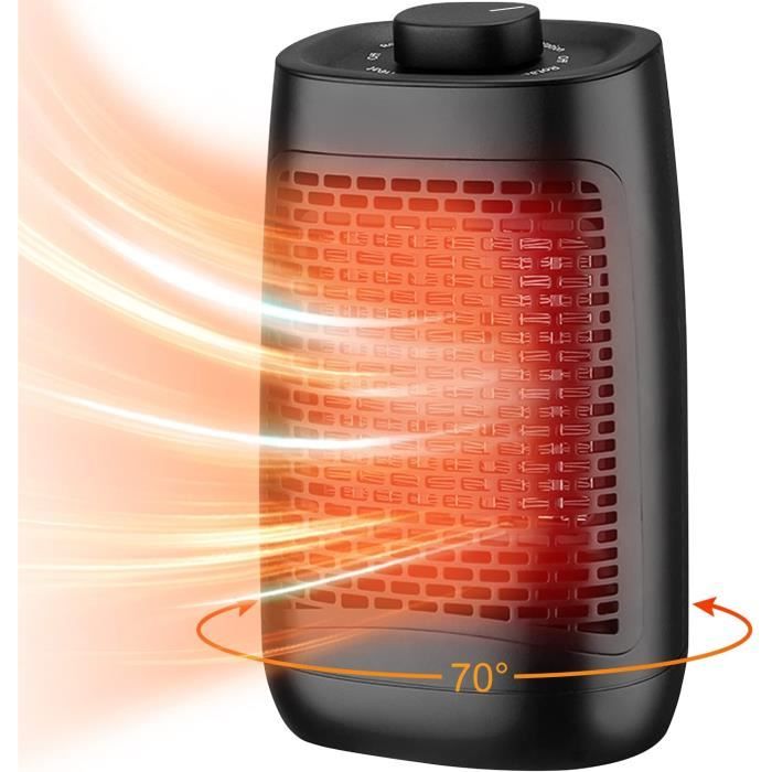 Mini Radiateur Soufflant 1000W PTC - Chauffage D’Appoint Économe - 2 Vitesses & Sécurité Anti-Basculement
