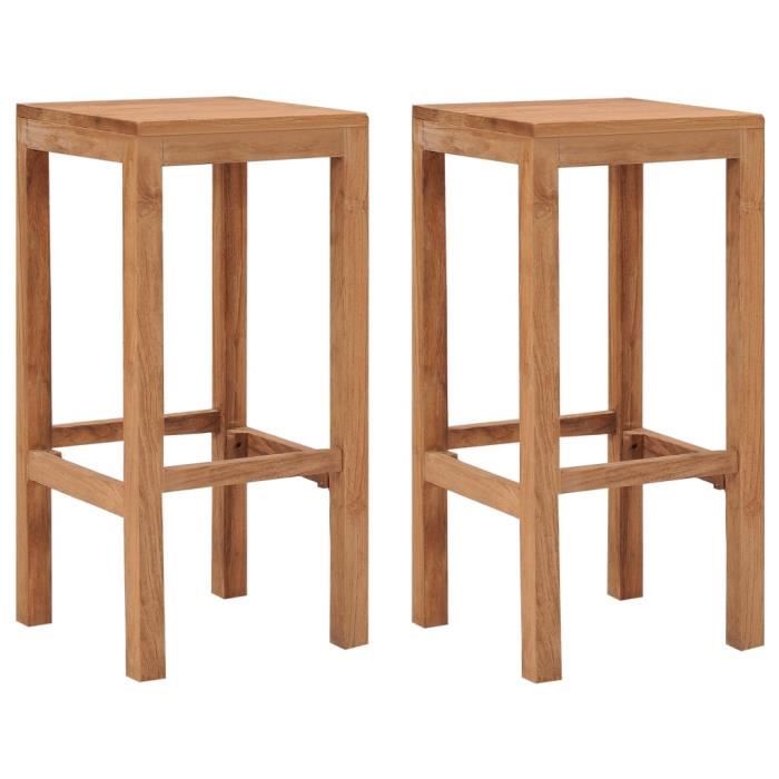 tabourets de bar jm - chaises de bar 2 pcs bois de teck massif 35x35x75cm|1075