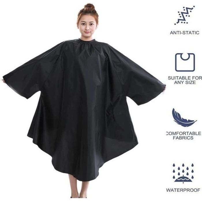 Tablier de coiffeur,Peignoir Coiffure Imperméable,Cape robe pour client de salon de coiffure,Cape de coiffure avec manches,Noir