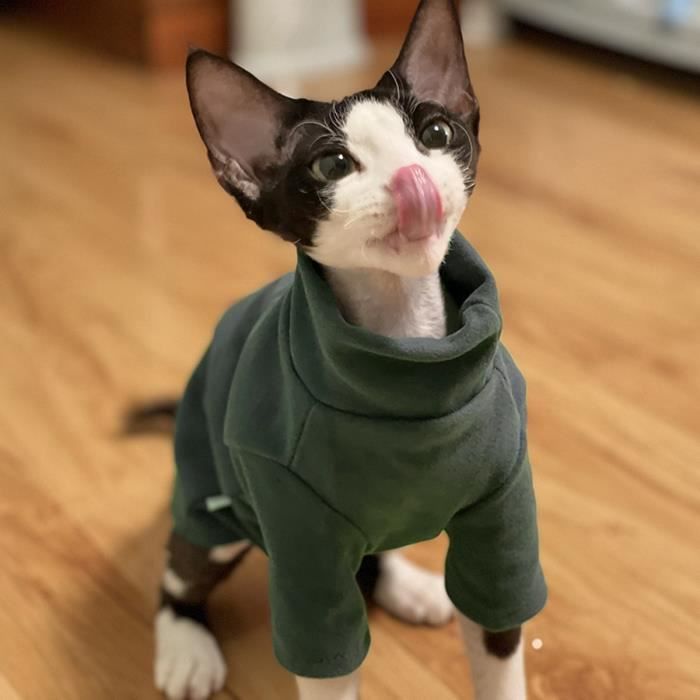 (green / M)– Costume de chat Sphynx vêtements en coton doux pour bébé automne hiver chaton pour corniche Devon sans poils