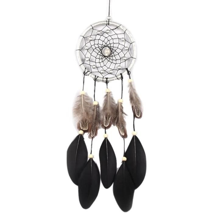 Attrape-rêves Indien 'Dream Catcher' En Plumes Argent - Décoration Murale Ou Voiture, 55 Cm