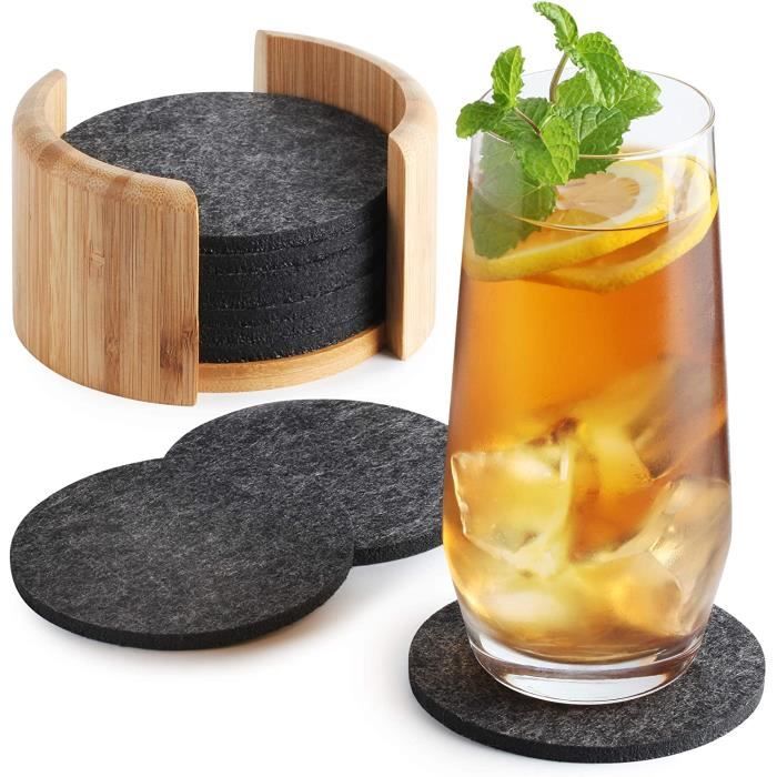 Lot 30 Sous-Verres Ronds Feutre Noir 10 Cm - Dessous De Verre Antidérapants, Absorbants Pour Table Et Bar