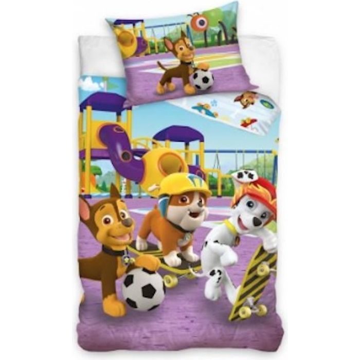 Parure De Lit Officielle Pat' Patrouille (Paw Patrol) - Housse 140x200cm + Taie 63x63cm - 100% Coton