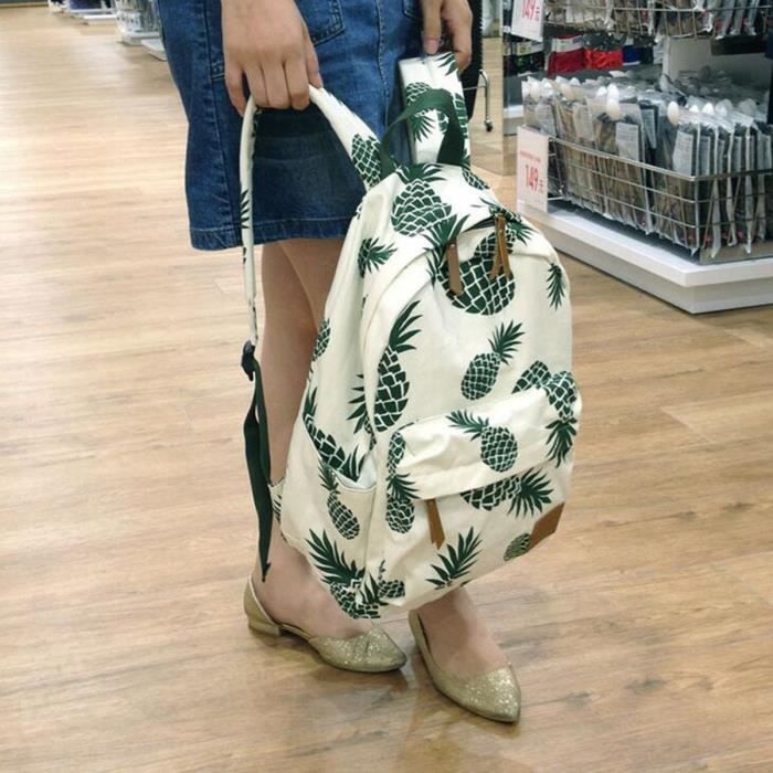 AEQUEEN Nouveau Femme Sac a dos Toile Imprime Ananas Ecole Voyage Cartable Cdiscount Bagagerie Maroquinerie