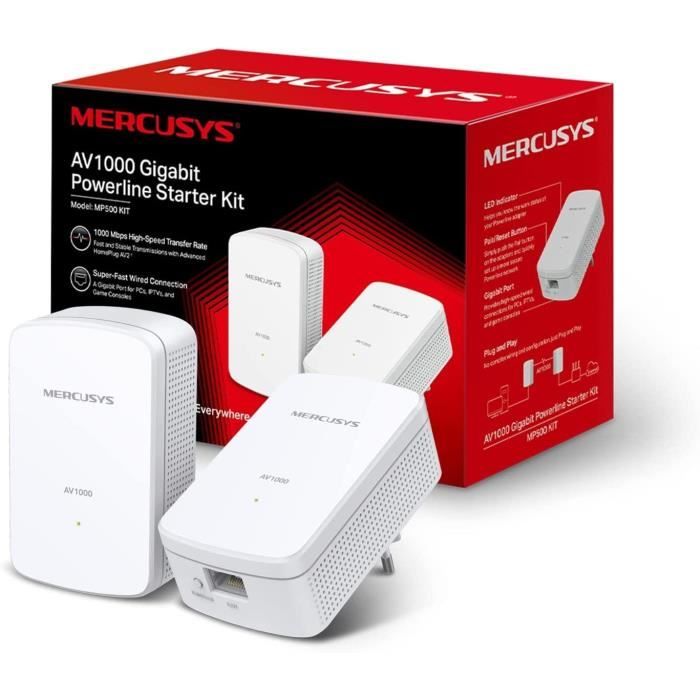 CPL 1000Mbps Mercusys MP500 KIT Prise CPL Fibre avec 1 Port Gigabit Boitier CPL Kit de 2
