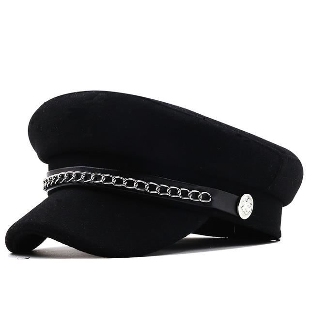 Béret Militaire En Laine Réglable Avec Bandeau Cuir - Chapeau Classique Homme Et Femme
