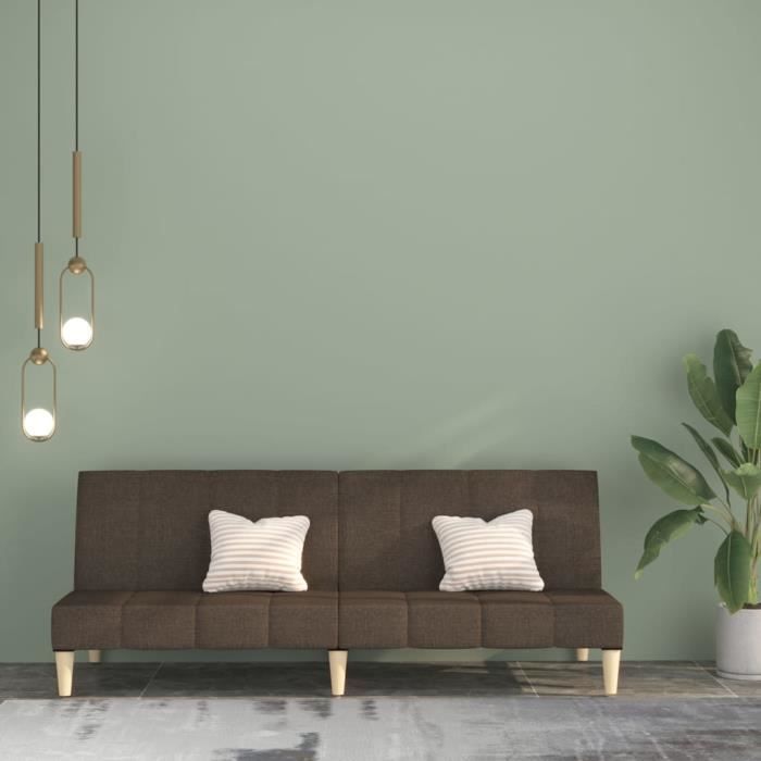 canapé-lit 2 places sofa réglable pour salon, marron foncé tissu fr1429